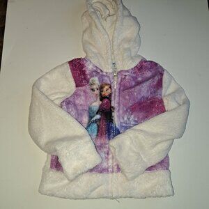 Frozen Elsa Anna soft plush hoodie white zipper sweater vest with hood 3T